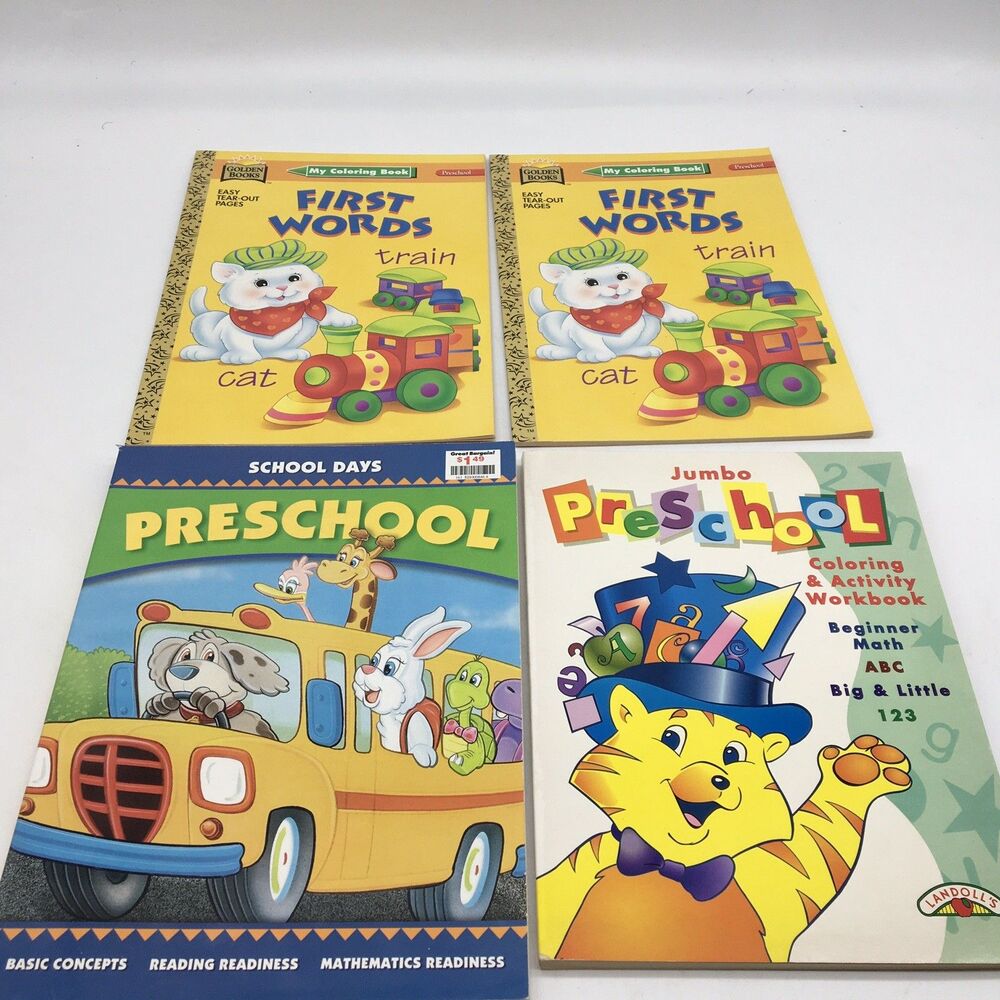 4 Vtg 1990s Preschool Reading Writing Activity Coloring Books Lot Homeschool USA